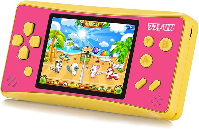 JJFUN Portable Game Console for Kids – 3.2" Screen, 168 Built-in Classic Games, Plug & Play on TV, Rechargeable, Ideal Gift for Boys & Girls, Great for Travel, Holidays & Birthdays