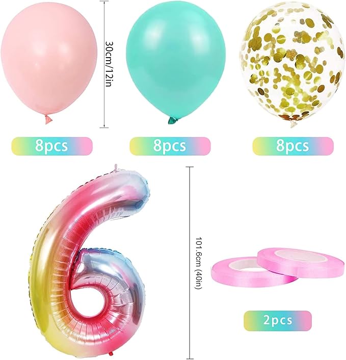 6th Birthday Decorations for Girls Gradient color Age 6 Birthday Balloons with Happy Birthday Banner for Baby showers Sixth Birthday Party Supplies for Girls Boys (6th-Birthday)