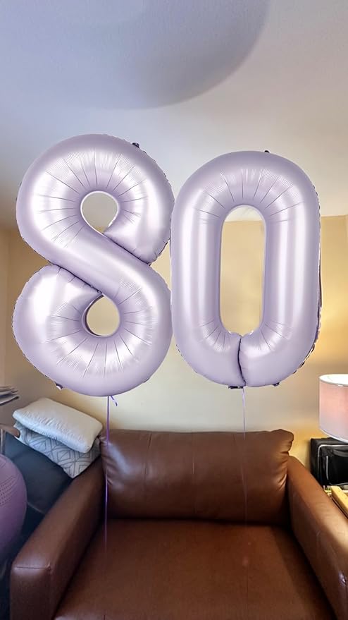 40 Inch Number 8 Balloon, Cream Purple 8 18 28 80 Birthday Balloons for Men Boys, 8th Birthday Decorations Party Supplies, Wedding, Graduations
