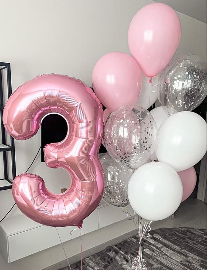 Numbers Balloon 3, 40 Inch Large Pastel Pink Balloon for Three Year Old Birthday Decor, 3 13 30 31 Birthday Party Decorations for Wedding Supplies