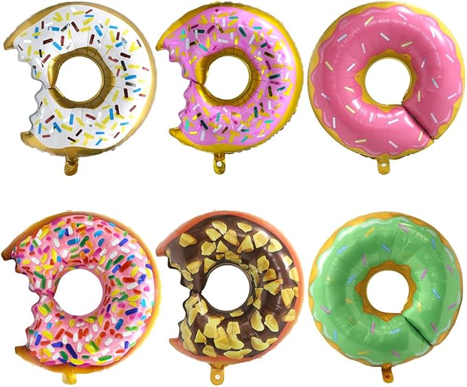 Colorful Donut Balloon Sweet Candy Sprinkle Party Supplies Dessert Food Cake Donut Time Decoration, 6 Different Doughnut Balloons For Grow Up Birthday Baby Shower Wedding Hawaiian Summer Spring Party