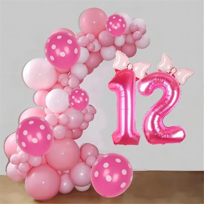 40 Inch Pink Number 12 Balloon with Mini Bow Balloons for Girls 12th Birthday Party Decoration, Pink Princess Western Cowgirl Theme Sweet Twelve Birthday Party Balloons Decorations Supplies Decor