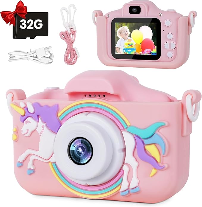 Kids Camera for 3-12 Years Old,Toddlers Childrens Girls & Boys Selfie Camera, 48 MP 1080P IPS Screen Dual Digital Toy Camera, Perfect for Kids Birthday with 32GB Card