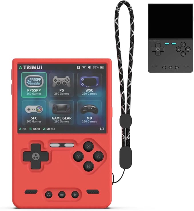 Silicone Case for Trimui Brick Retro Handheld Game Console, Soft Skin Cover for Trimui Brick Accessories, Anti-Scratch Washable TrimuiBrick with Lanyard (Red)