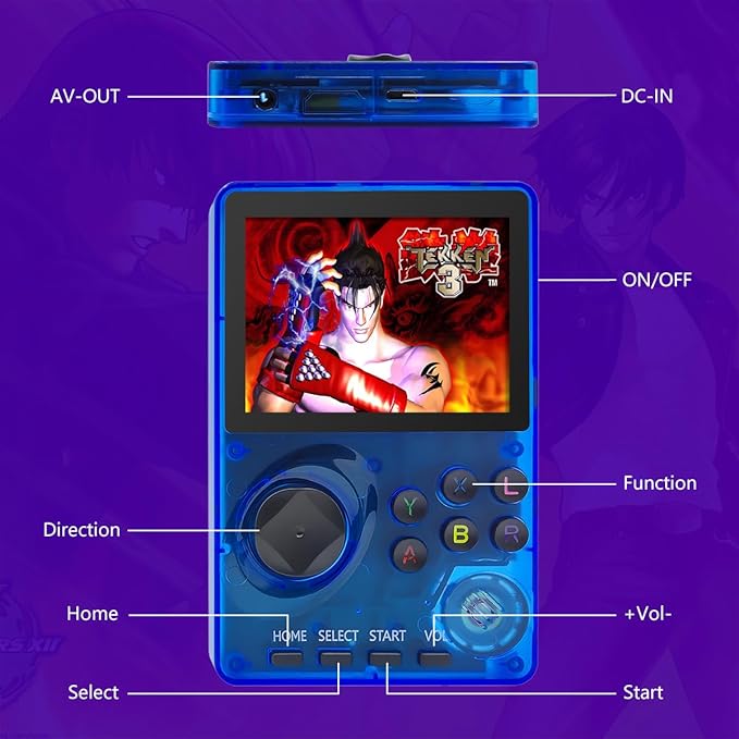 16 Bit Game Console 2.8-inch Super Wide Lcb Preloaded 100 HD Handheld Video Game Seniors Electronic Games Player Birthday Present Xmas (Transparent Blue)