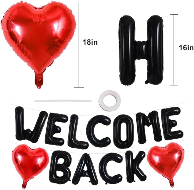 TONIFUL Welcome Back Balloons,16 Inch Black Welcome Back Foil Balloons Banner Welcome Back Party Decorations for Homecoming Party Decorations House Warming Party Family Gathering Supplies