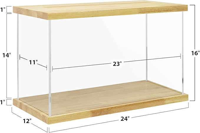 BenchPro Clear Acrylic Display Case for Trophy, Collectibles, Assemble Cube Display Box Stand Dust Proof Protection Showcase for Action Figures Toys. (1" Thick Wood, 16" H x 24" L x 12" D)