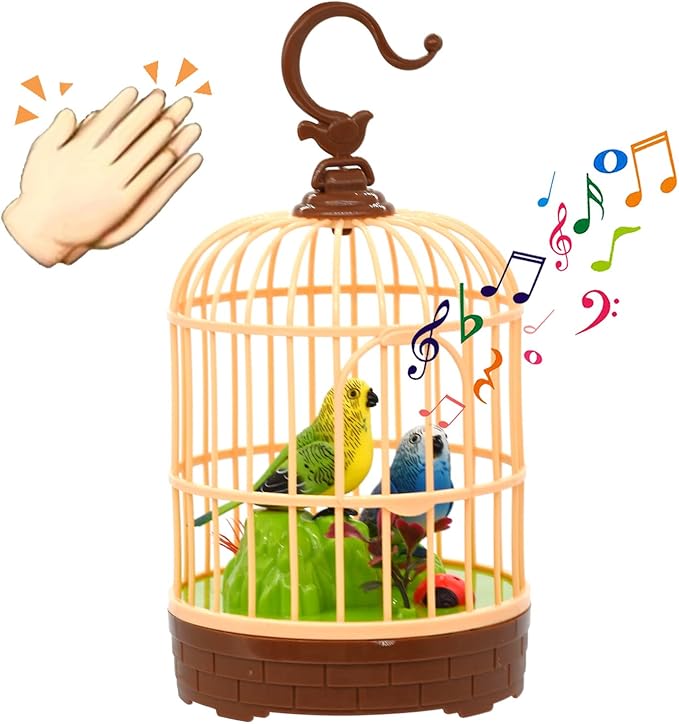 HWD Voice-Activated Induction Birds Birdcage Toy, Talking Chirping Fluttering Parrot Birds Toys Gifts for Baby Toddler Kids Children (B)