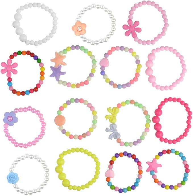 obmwang 30Pcs Princess Necklace Bracelet Set, Teenager Costume Jewelry Play Jewelry for Women Dress Up Pretend Play Party Favors