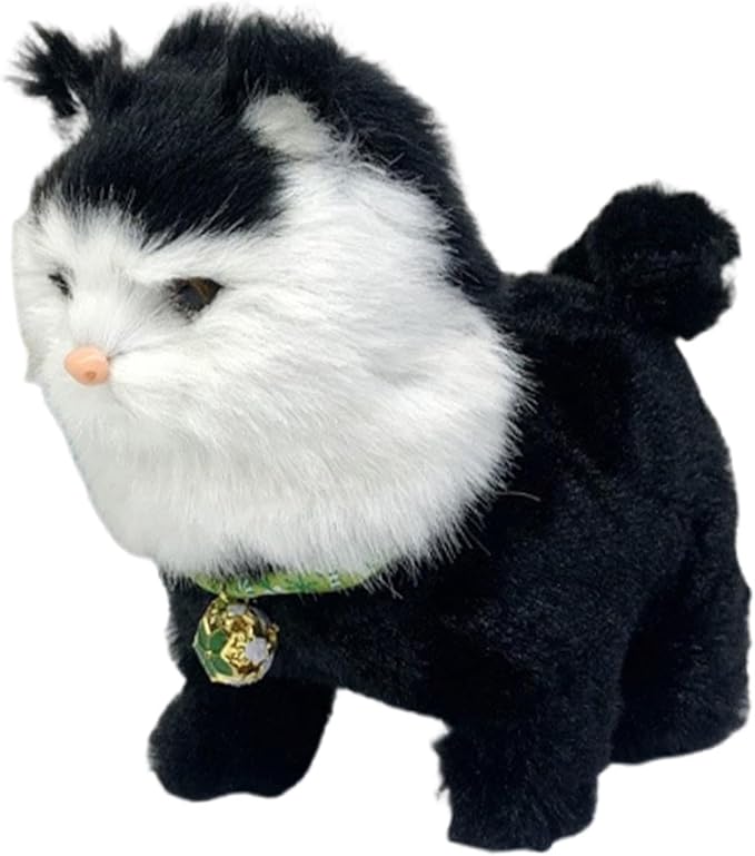 Electronic Walking Cat Toy, Robotic Pet, Vivid, Realistic, with Moving Tail, and, for Children, Black
