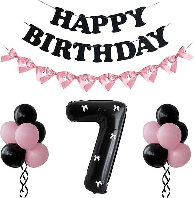 PLAP Birthday Number Balloon Bow Black Party Supplies 32 "Birthday Number Decoration (Pink black number set 7)