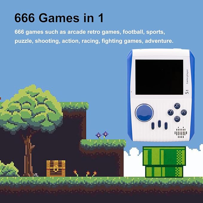 Retro Game Console Handheld, Mini Handheld Game Console for Kids with 666 Classic Retro Games, 1020mAh Rechargeable Battery, 3 Inch Screen Gameboy, Birthday for Boy Girl (White)