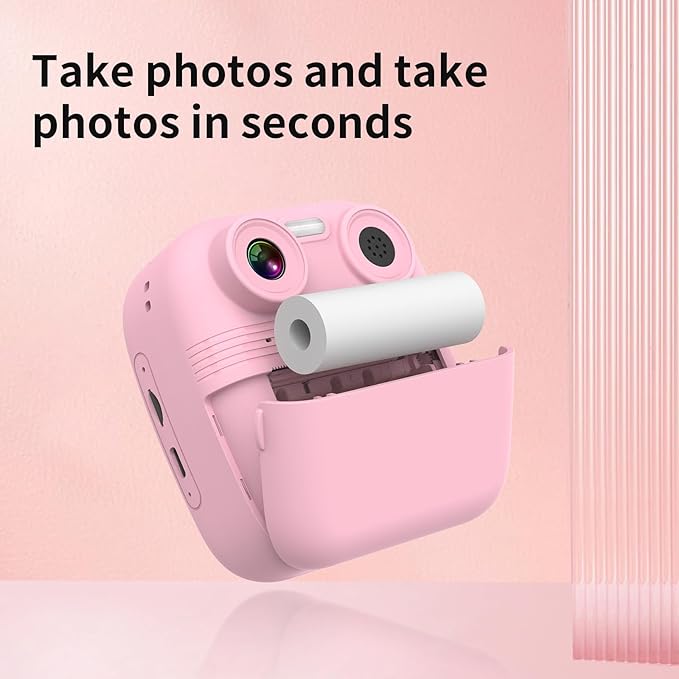 OKYUK Kids Camera Instant Print, OKYUKKLXJ-2, Instant Film Camera with 32GB TF Card, Dinosaur Selfie Camera, Birthday Gift