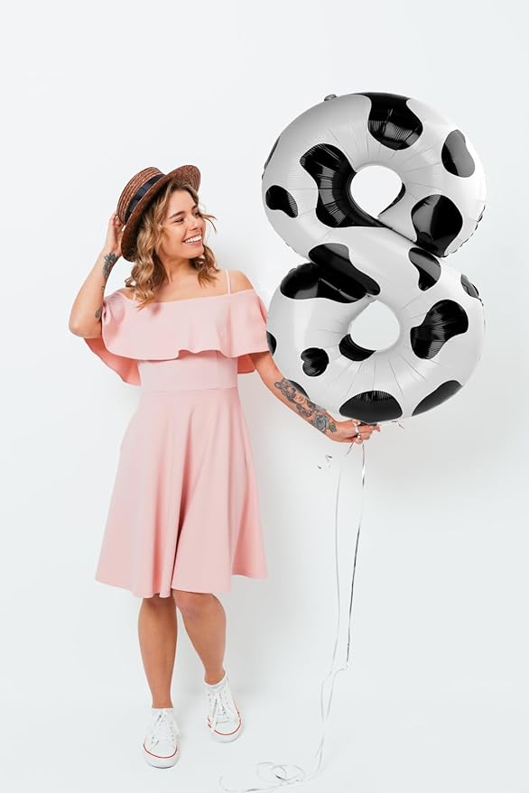 Cow Print Number Balloon Birthday Decorations, 40 inch Number balloon 0-9(Zero-Nine), Cow Balloon for Farm Birthday Party Supplies, Cow Themed birthday party Decorations (Number 8)