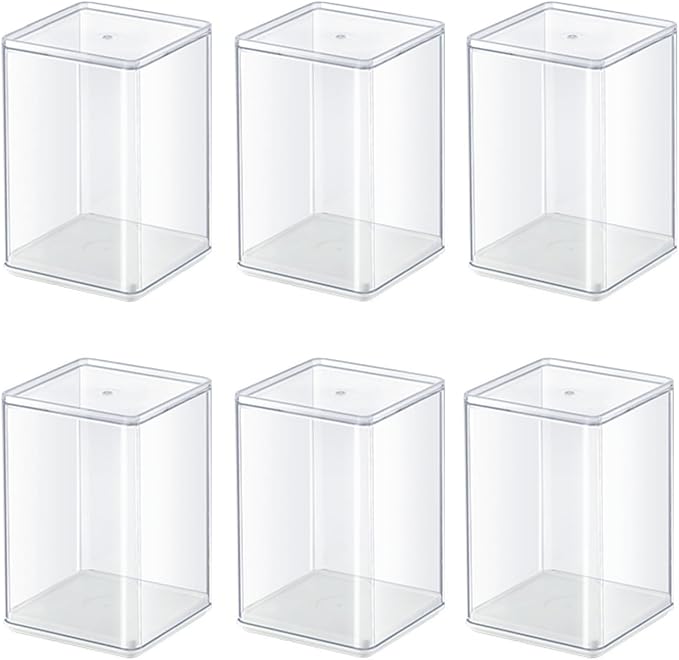 6 Pack Small Display Case for Figurines 2.5x2.5x4 inch Clear Acrylic Figure Box for Collectible Toy Minifigures Blind Doll Miniatures