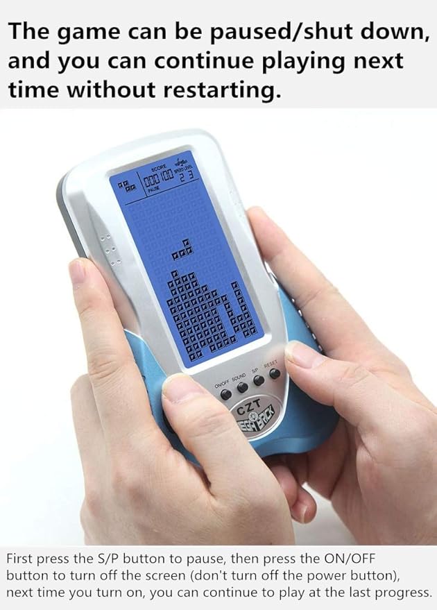 CZT Retro Brick Game Console Big Blue Backlight Screen Built-in 23 Games Tank Battle/Racing Can Plug Headphone Nostalgic Puzzle Pocket Handheld Porable Machine Children's Toys (Blue)