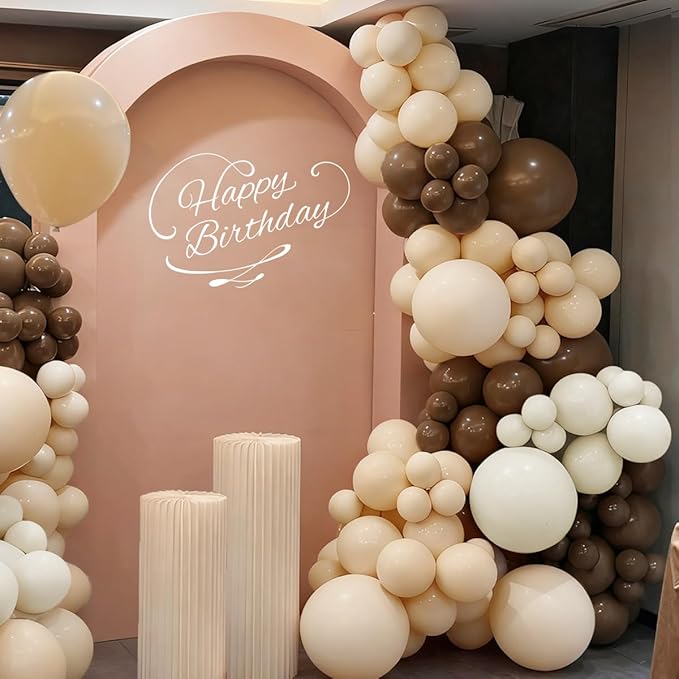 Boho Brown White Nude Balloon Garland Arch Kit, 155Pcs Dark Brown White Sand Neutral Latex Balloons for Woodland Teddy Bear Baby Shower Wedding Birthday Party Decorations