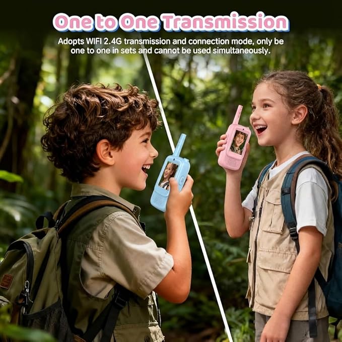 Video Walkie Talkies for Kids, 2 Pack Rechargeable with 400FT Range & 3-Day Battery, Kids Walkie Talkies for Outdoor Play, Camping, Hiking, Indoor Games for Boys and Girls Ages 3-12 (Blue/Pink)