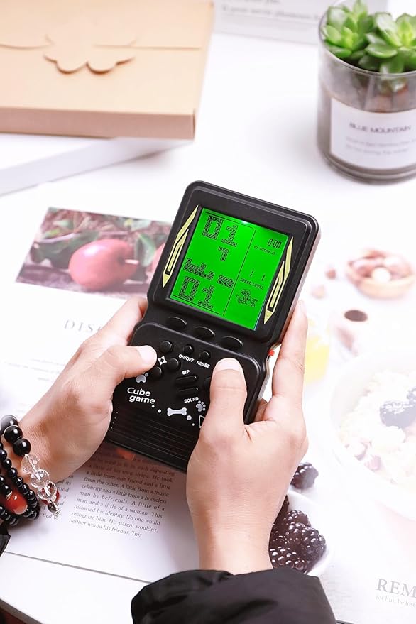 Retro Brick Game Console Large Screen with Green Backlight Built-in 23 Multi-Mode Block Games Classic Nostalgia Speed and Difficulty Adjustable Powered by 2 AA Batteries (Black)