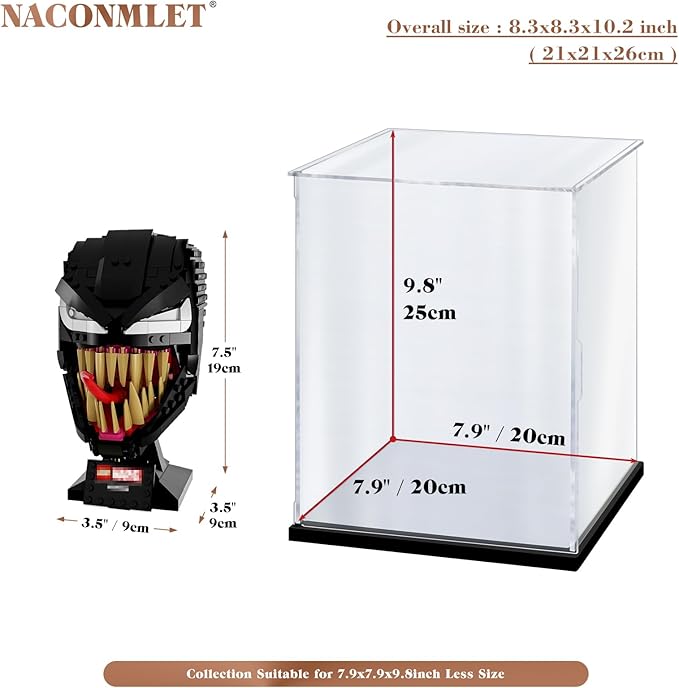 Premium Clear Acrylic Display Case with LED Lighting – Dustproof UV-Protected Showcase for Lego Venom Mask 76187, Star Wars Helmets & Figure Collectibles – Naconmlet