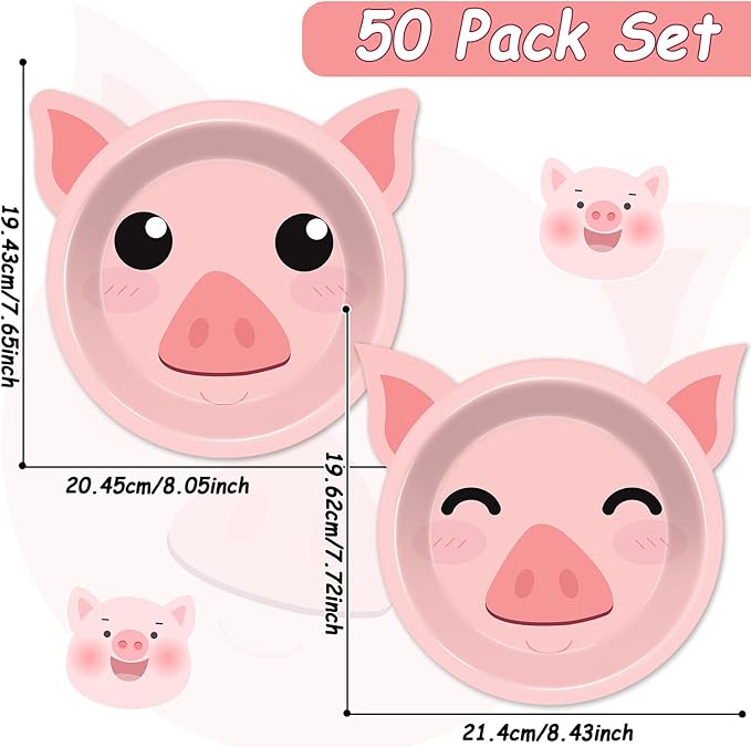 50 Count Pig Paper Plates Pig Shaped Disposable Plates Baby Shower Party Plates Pink Theme Party Dinnerware Farm House Barnyard Plates for Gender Reveal Boy Girl Baby Shower Birthday Party Decorations
