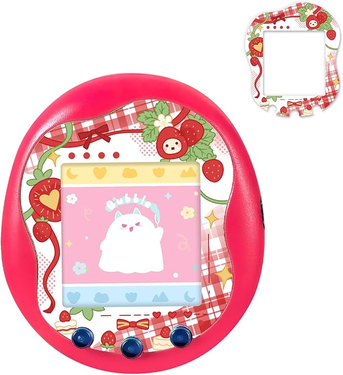 Holographic Laser Faceplate Sticker for Tamagotchi Uni, Self-Adhesive DIY Face Plate Decal, Shimmering Protective Skin for Virtual Pet - (for uni-Strawberry RED)