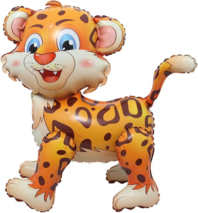 4D Walking Balloons Animal Foil Balloon Lion Panda Alpaca Cow Horse hippo leopard Ballon Jungle Forest Zoo Theme Baby Shower Birthday Party Supplies (4D Leopard)