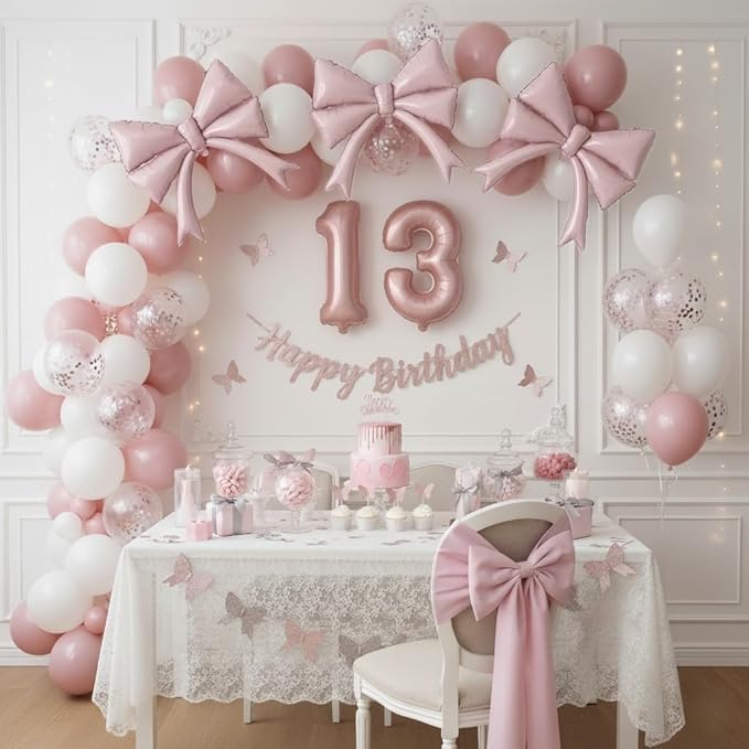 Retor Pink Bow Balloons Coquette Birthday Decorations, 4pcs Giant Dusty Baby Pink Bow Foil Mylar Balloon for Girls Women Bow Themed Party Decor Baby Shower Bridal Wedding Bachelorette Party Supplies