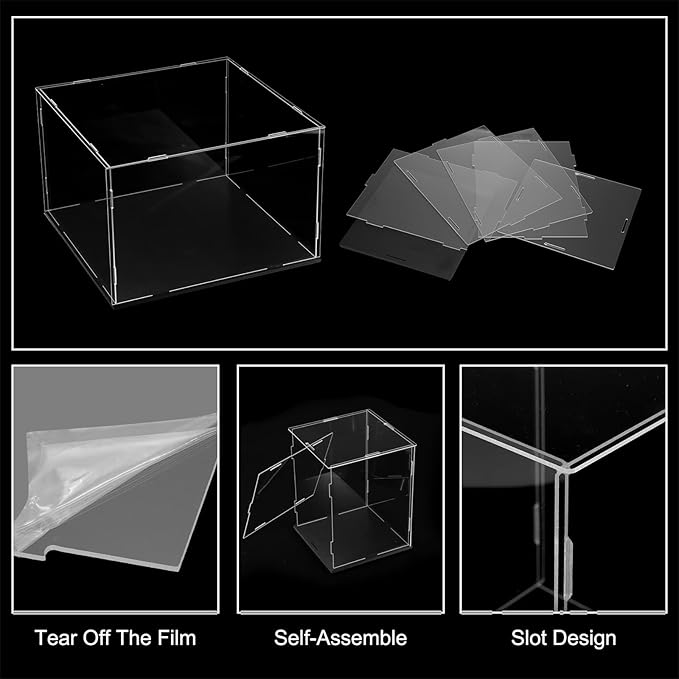 uxcell Acrylic Clear Display Case for Collectibles Self-Assemble Display Boxes with Black Base Dustproof Countertop Storage Box for Collectibles Action Figures, 11.8 x 11.8 x 7.9 Inch