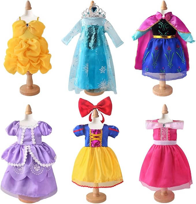 6 Sets Princess Dresses for 18 Inch Dolls, 18 Inch Doll Clothes Accessories Elegant Ball Gown Outfits with 1 Crow & 1 Bow Hairband | Fits Most 18” Fashion Dolls