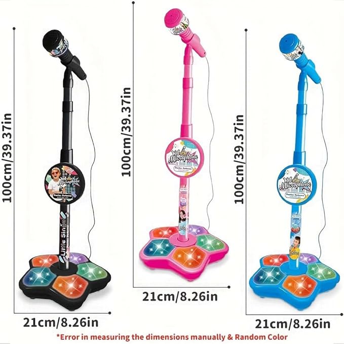 The All-in-One Microphone Toy, 2026 New Toy Microphone for Kids with Stand & Colorful Lights, Got Built-in Music, Echo Effects, Fun and Easy-to-Use, for Little Singers (Blue)