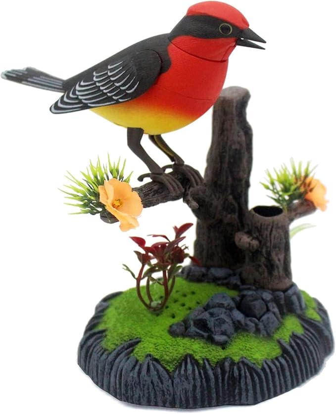 nulala Simulation Parrots Birds Ornament - Voice Controlled Scarlet Robin Parrots Chirping and Wings Flap - Electronic Birds Pet for Home Garden Decor (506A)