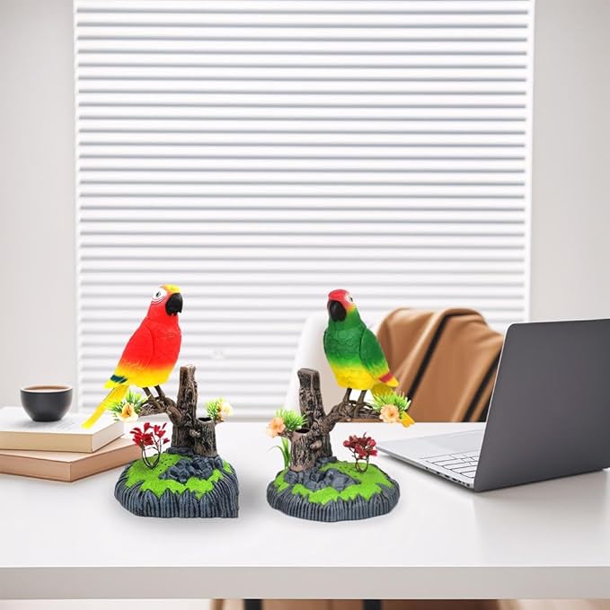 nulala Simulation Parrots Birds Ornament - Voice Controlled Green-Winged Macaw Chirping and Wings Flap - Electronic Birds Pet for Home Garden Decor (506G)