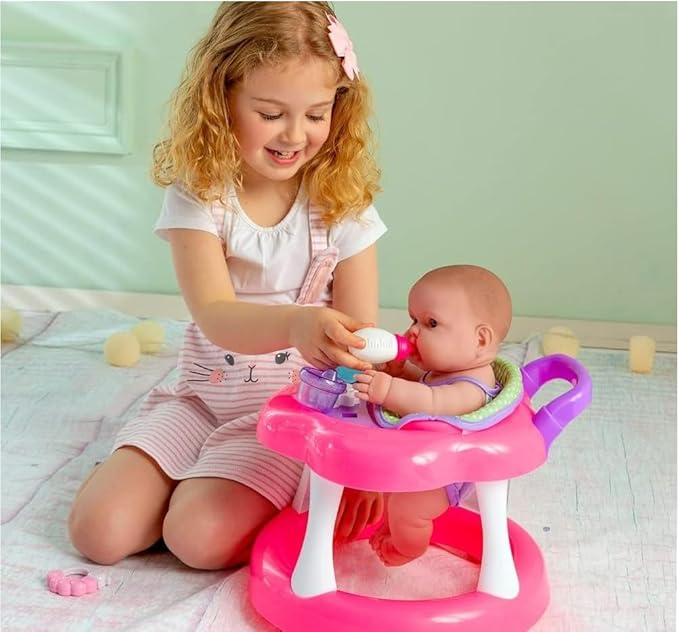 JC Toys Lots to Love Babies 14"" Doll and Walker | Wheeled Walker Gift Set and Accessories | Posable & Waterproof | Ages 2+" (16198), Pink