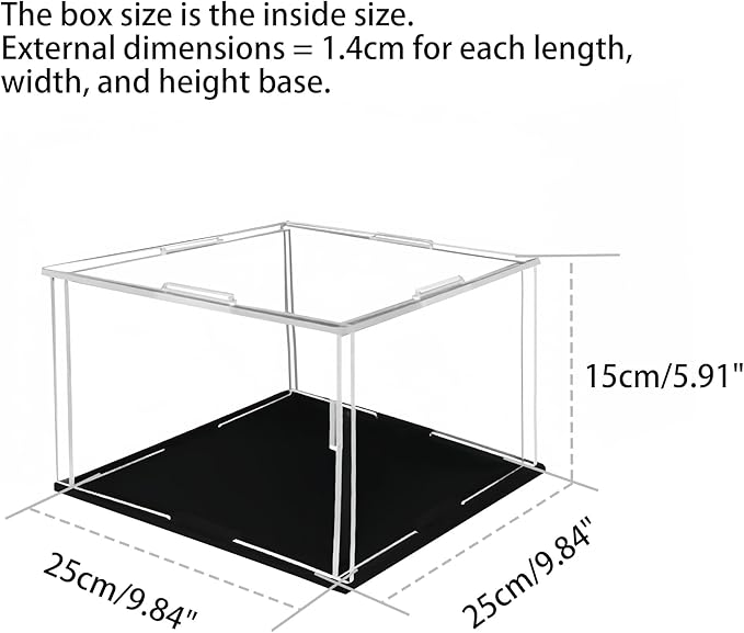 25 x 25 x 15cm Acrylic Clear Display Case Perspex Box Display Cabinets for Collectables, Assemble Countertop Dustproof Protection Showcase for Toys Models Action Figures