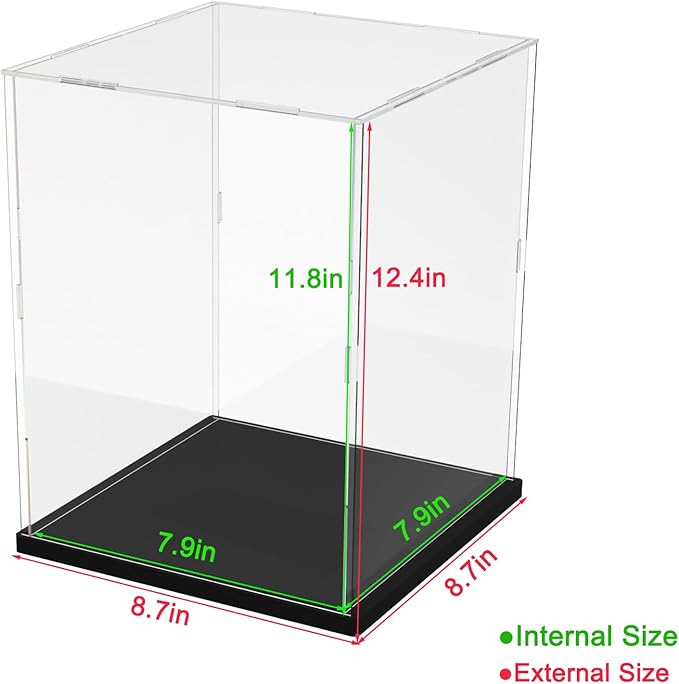 Thickened Clear Acrylic Display Case for Lego 75379 R2-D2 (Mini) 43217 75304 75349 75350 Collectibles, Transparent Box Protection with Wood-Plastic Base & String Light, Black Inside 7.9x7.9x11.8inch