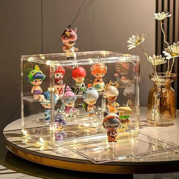 3 Tiers Clear Display Case with Lights, Acrylic Storage Organizers Box with Magnetic Door, Acrylic Dustproof Showcase for Collectibles Action Figure