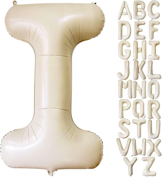 Lovoir 40 Inch Cream White Letter I Balloons, 1 Pcs, Unisex Adult, Boys, Girls, Alphabet, Self Sealing, Thickened Foil Material, General Celebration, All Ages