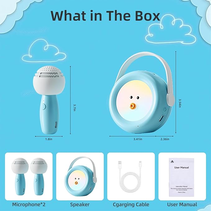 Karaoke Machine for Kids with 2 Wireless Microphones, Night Light & Original/Accompaniment Switch, Rich Built-in Content, Toddler Toys for 3, 4, 5, 6, 7, 8 Year Old, Gifts for Boys and Girls