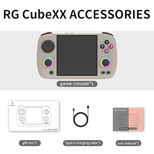 RG Cubexx Retro Game Handheld 3.95 Inch IPS Screen 720*720 Linux System,RGCube XX 64GB Card Pre-Installed 5373 Games 3800mAh Supports 5G WiFi Bluetooth Online Fighting,Streaming