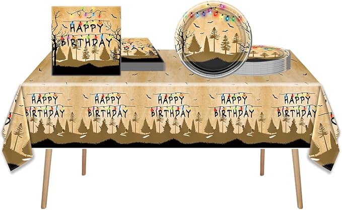 Spooky Rustic Party Plates Napkins and Tablecloth Horror Alphabet Dinnerware Tableware Sets Retro Colorful Light Bulbs Party Decorations Serves 20