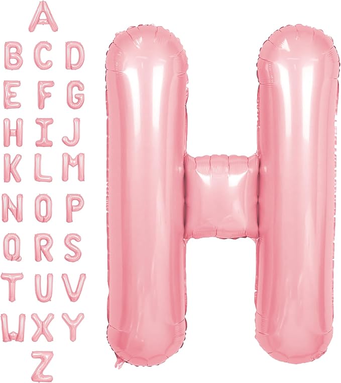 SUWEN 40 Inch Pink Large H Letter Balloons Big Foil Helium Letter Balloons A-Z Jumbo Mylar Happy Birthday Party Decorations for Girl Anniversary Party Supplies