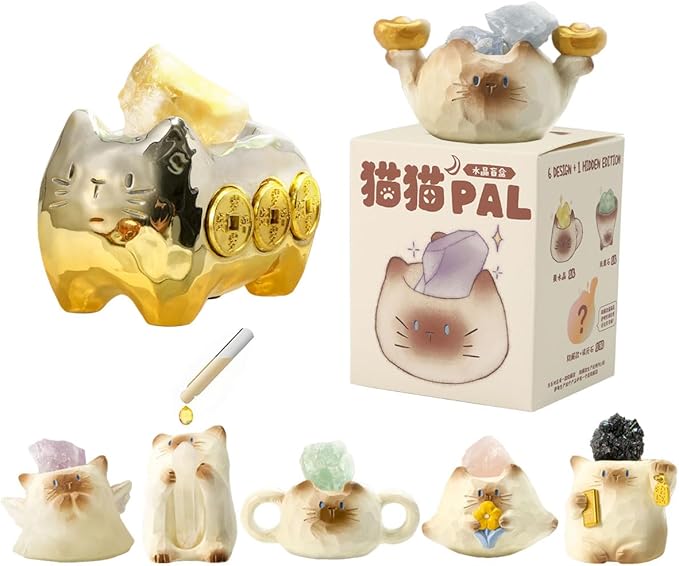 Surprise Box Diamond Crystal Rich Lucky Fortune Cat Theme, Mystery Bag Random Design Action Figures Figurine Collectible Home Desk Car Decoration, Christmas New Year Gift, Single Box-1 Box