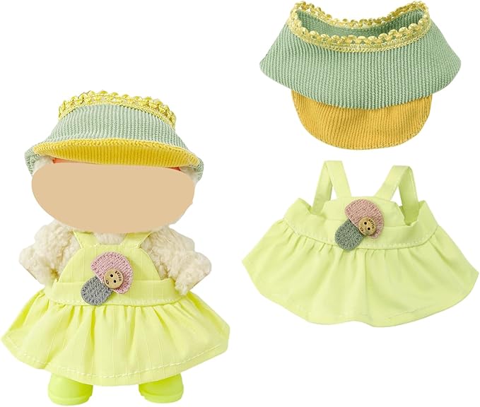 Macaron Style Doll Clothes Set for 17cm Plush Dolls, Include 5 Outfits with Hats, Glasses, Cute Dress Up Accessories for Doll Play and Display, (No Dolls)
