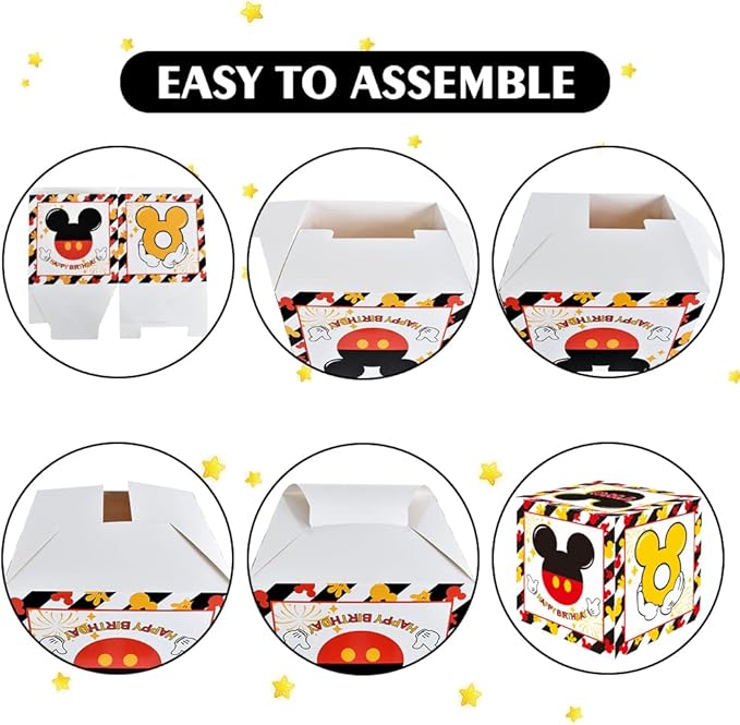 TONIFUL Mouse 2nd B-Day Party Supplies Red Yellow Black Balloon Box with Letters, Red Mouse Theme TWO Years Old Birthday Party Favors for Second Birthday Decoration