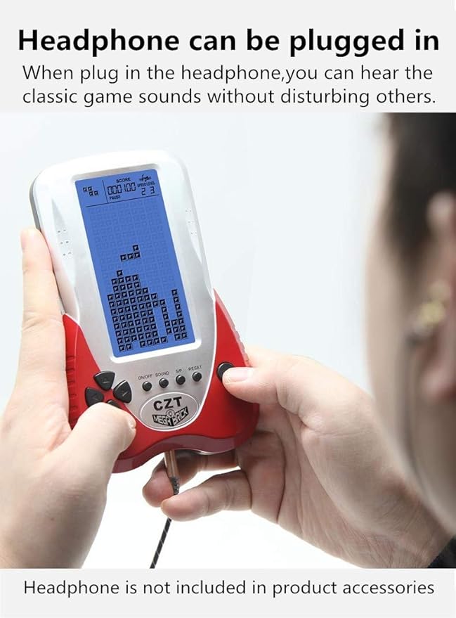 CZT Retro Brick Game Console Big Blue Backlight Screen Built-in 23 Games Tank Battle/Racing Can Plug Headphone Nostalgic Puzzle Pocket Handheld Porable Machine Children's Toys (Red)