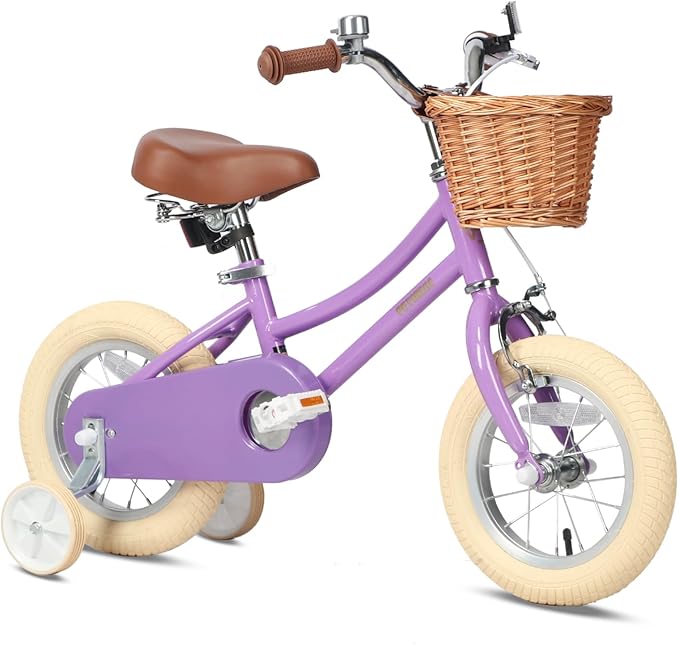 Petimini Vintage Kids Bike for Girls, 12–20 Inch Classic Bicycle with Wicker Basket & Bell, High Tensile Steel Frame, Training Wheels (12–18”), 85% Pre-Assembled, Retro Bike for Outdoor Riding