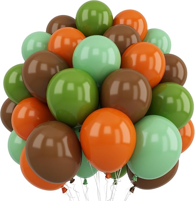 Sage Green Orange Balloons Set, 12 Inch Olive Green Orange Balloons with Nude Coffee Green Brown Latex Balloons Dinosaur Theme Party Decoration for Jungle Safari Wild Woodland Garden Outdoor Party