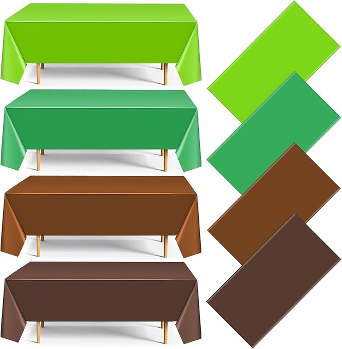 4 Pack Green and Brown Party Tablecloth Bulks 54 x 108 Inches Disposable Plastic Pixel Gaming Tablecloth Green Brown Table Cover for Picnic Video Game Birthday Party Supplies