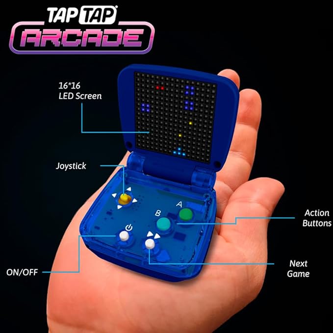 BANDAI TAPTAP Arcade FC34812 Multicolour- Palm Size Electronic Game Device - Retro Recreational Machine, Includes 10 Fun Video Games, Gift for Ages 5+